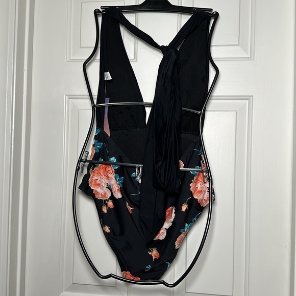 FLORAL SWIMSUIT XL One Piece Halter Back Out Deep V Neck Plunge Wireless Women - Picture 12 of 12